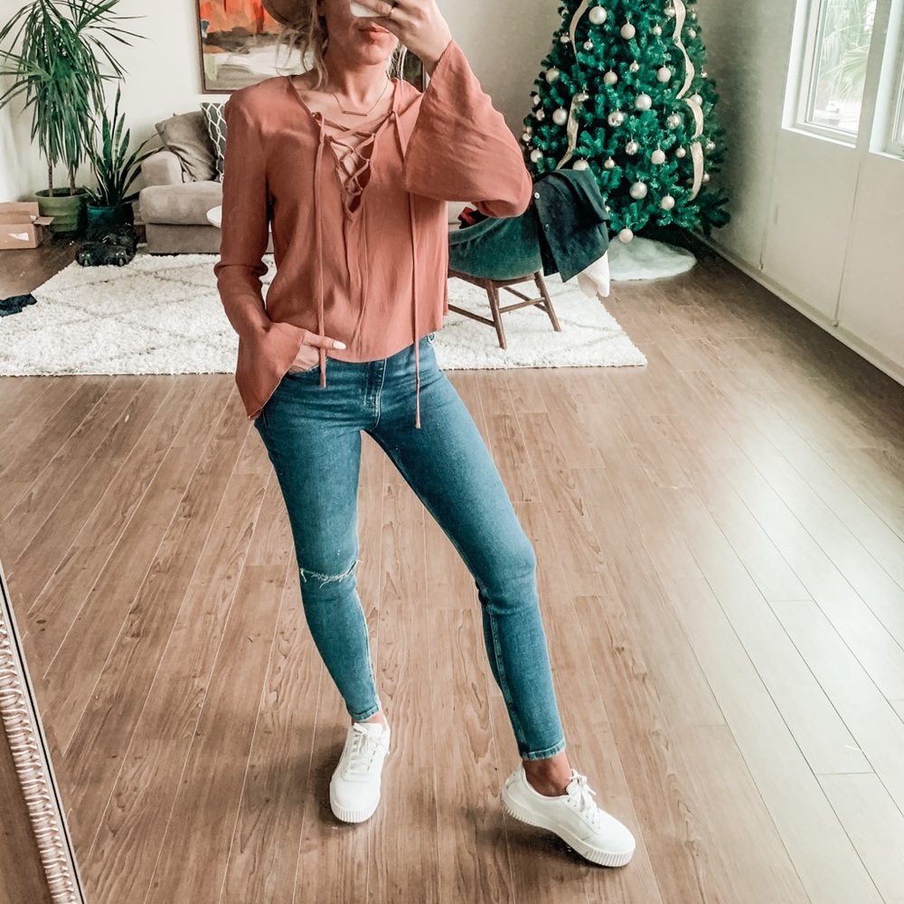 Forever 21 Pink Bell Sleeve Top
